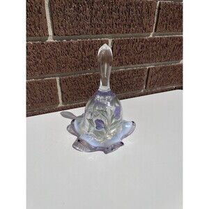Vintage Fenton Art Glass Bell Crimped Bottom Clear Purple Flower Signed